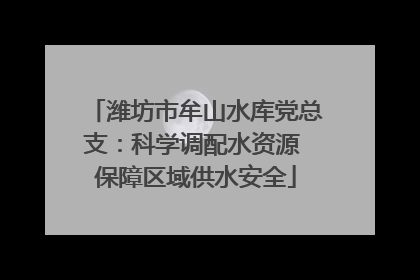 潍坊市牟山水库党总支：科学调配水资源 保障区域供水安全