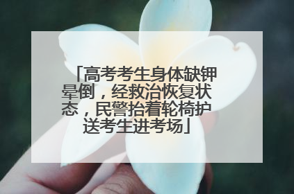 高考考生身体缺钾晕倒，经救治恢复状态，民警抬着轮椅护送考生进考场